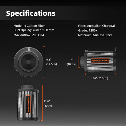 Spider Farmer Aktivkohlefilter Grow Zelt Geruchskontrolle – 100mm