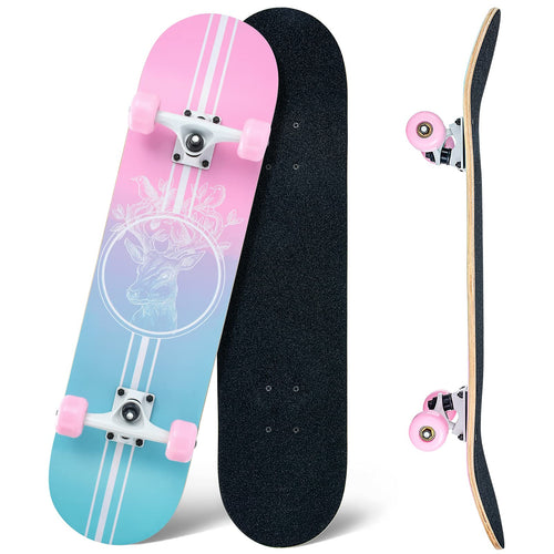 CLYCTIP Skateboard, 8-lagiges Ahornholz-Deck, ABEC-11, 78,9 cm – Double-Kick-Deck mit Motivdruck