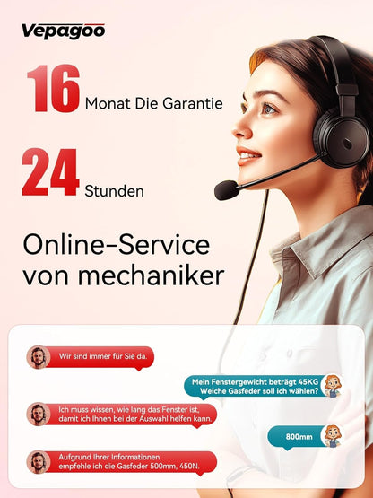 Vepagoo Regelbare Gasdruckfeder 910MM 534N/54KG – 2er Set