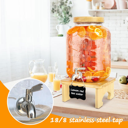 AIQII Getränkespender Glas 7,6 L mit Edelstahl-Zapfhahn und Ständer