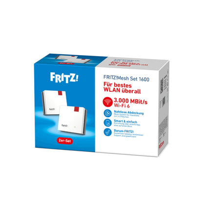 FRITZ! Mesh Set 1600, WLAN-Repeater 2er-Set, Wi-Fi 6 bis 3.000 MBit/s