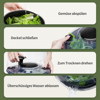 Peclio Salatschleuder Edelstahl 4,5 L mit Kurbelantrieb, Schwarz