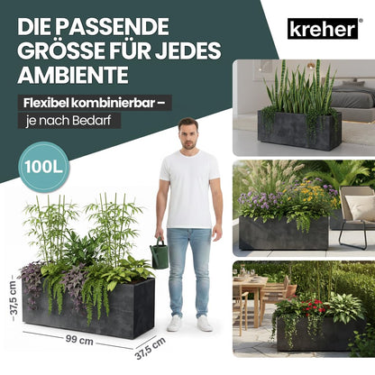 Kreher Millennium Pflanzkasten XL 100 Liter, rollbar, Anthrazit