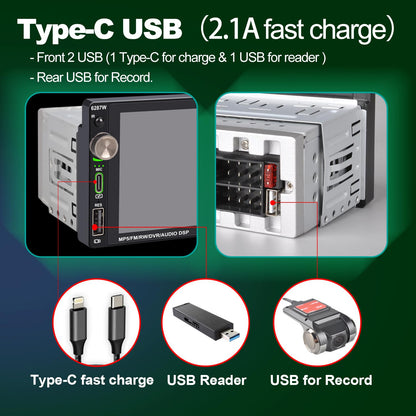 Alondy Autoradio 1Din - 6.9" Bildschirm Wireless CarPlay Android Auto