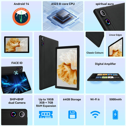 HotLight Tablet 10 Zoll - 10GB/64GB Schwarz Android 14