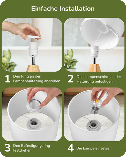 EDISHINE 2er Set Tischlampe Holz LED Nachttischlampe Leinen