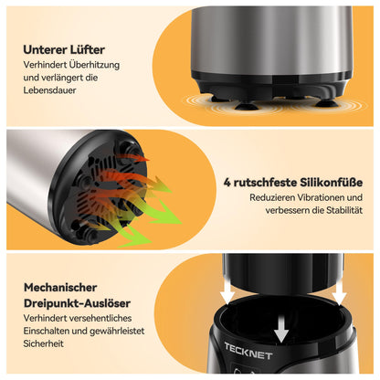 TECKNET Smoothie Maker PC-2110, 1000 W Standmixer mit 2 Bechern