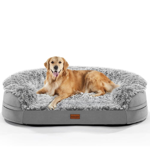 Gimars Orthopädisches Hundebett für Grosse Hunde XL Halbrund mit weichem Plüschbezug