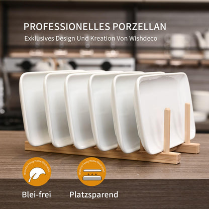WishDeco Servierteller 6er Set, Porzellan weiss, rechteckig 23x12 cm