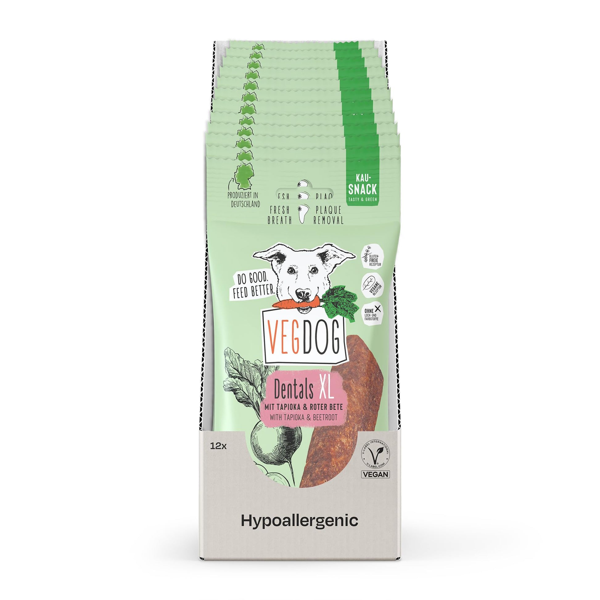 VEGDOG Dentals XL Kausticks vegan, hypoallergen für grosse Hunde, Sticks mit Schwammstruktur zur Zahnpflege