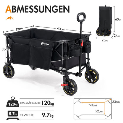 Portal Bollerwagen faltbar XXL – Handwagen 120 kg, mit Getränkehalter & Tasche