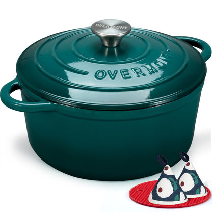 Overmont Bräter Gusseisen emailliert 24 cm mit Deckel Seeblau, runde Form