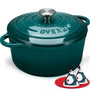 Overmont Bräter Gusseisen emailliert 24 cm mit Deckel Seeblau, runde Form