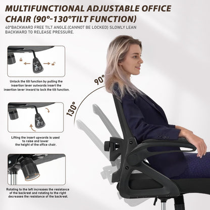 Milacyee Ergonomischer Bürostuhl – Klappbare Armlehnen, höhenverstellbar