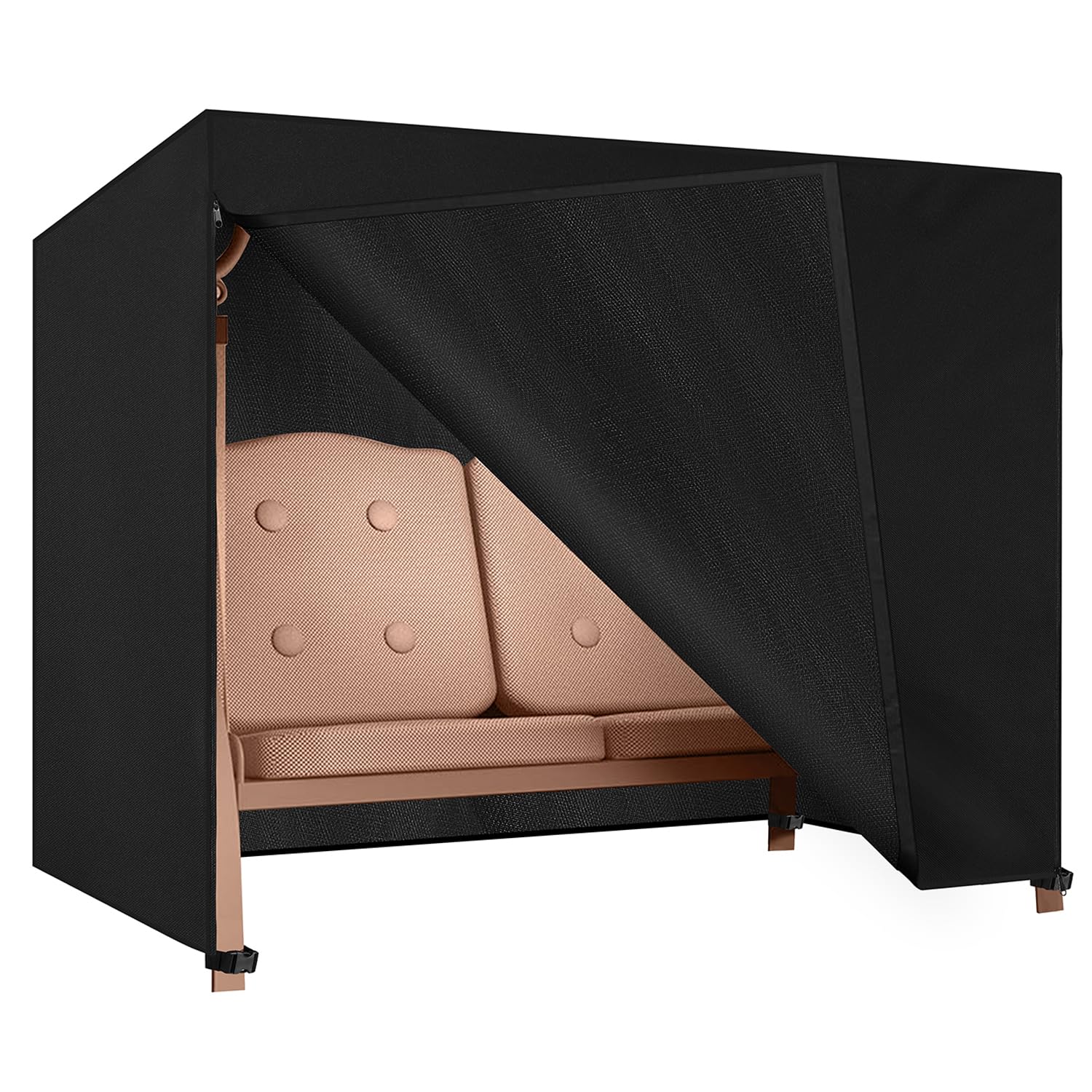 Dokon Hollywoodschaukel Abdeckung 3-Sitzer wasserdicht 210x150x150 cm, schwarze Schutzhülle aus Oxford-Gewebe