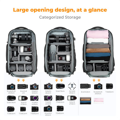 K&F CONCEPT Kamerarucksack 30L Wasserdicht für DSLR & Laptop