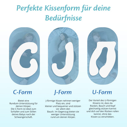 Ella Schwangerschaftskissen J-Form, Seitenschläferkissen 155 x 80 cm