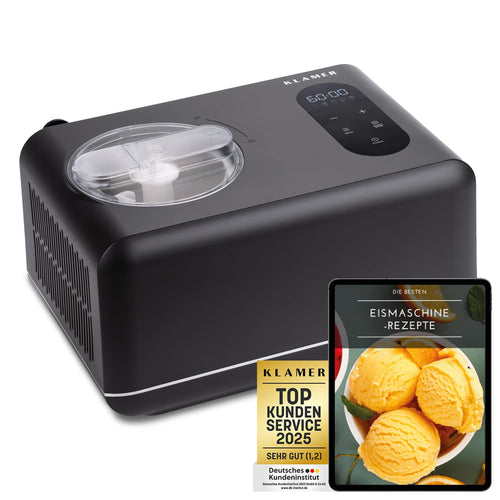 KLAMER 3-in-1 Eismaschine, Slushmaschine & Joghurtbereiter 1,5 L, Edelstahlgehäuse, schwarz