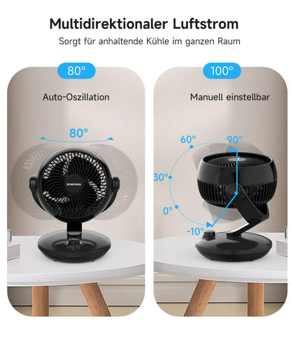 WOWDSGN Tischventilator XD-1586FB, leiser 3D-Luftzirkulator, schwarz