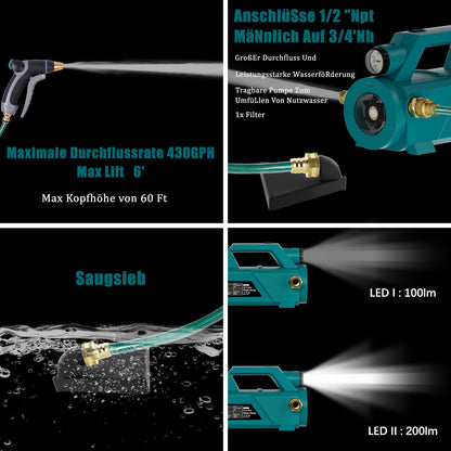 Makita Akku Wasserpumpe 18V Li-Ion selbstansaugend tragbar