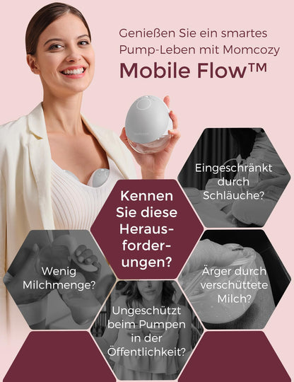 Momcozy Mobile Flow M9 Doppelmilchpumpe elektrisch freihändig, Grau