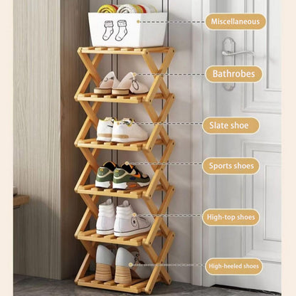 Akloya Schuhregal Bambus schmal, 7 Etagen, faltbar, freistehend