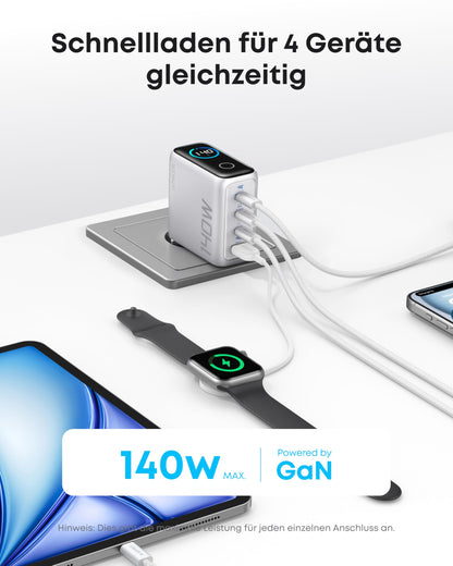 Anker 140W USB-C Ladegerät - 4-Port für Laptop & Multi-Geräte