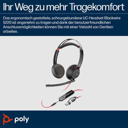Poly Blackwire 5220 schnurgebundenes Headset USB-A/USB-C/3,5 mm