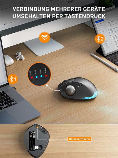 SABLUTE MAM1 Pro Ergonomische Trackball Maus Kabellos Bluetooth