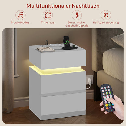 WOLTU Nachttisch 2er Set LED mit Steckdose - weiss NTS23ws-2
