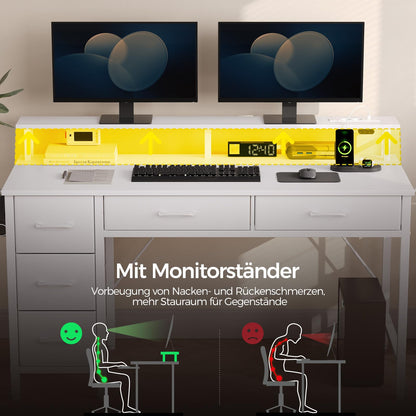 Seventable Gaming Computertisch 120cm – LED & Steckdosen Weiss