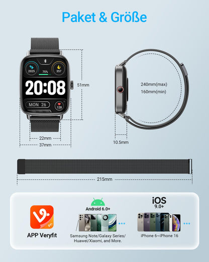 Fitpolo IDW28 Smartwatch mit Telefonfunktion und 1,85-Zoll-HD-Display
