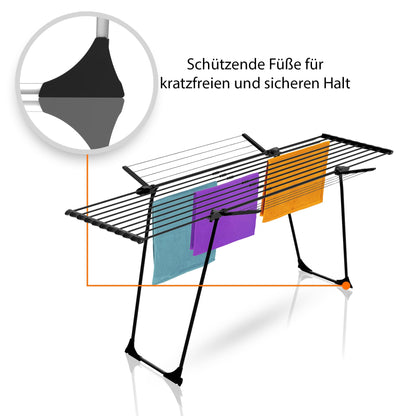 BigDean Wäscheständer Jumbo - Schwarz, dicke Leinen 28m ausziehbar
