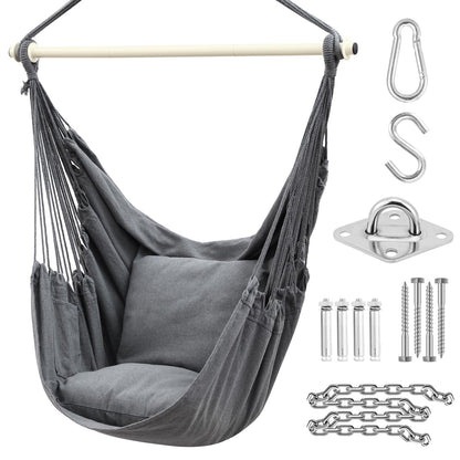 Ohuhu Hängesessel XL mit 2 Kissen, bis 150 kg, Anthrazit, Textilsitz mit Eisen-Hängestange