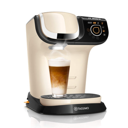 Tassimo My Way 2 TAS6507 Kapselmaschine - Creme. Kompaktes creme-farbenes Gerät brüht Kaffee und Heißgetränke per Kapselsystem.