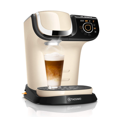 Tassimo My Way 2 TAS6507 Kapselmaschine - Creme. Kompaktes creme-farbenes Gerät brüht Kaffee und Heißgetränke per Kapselsystem.