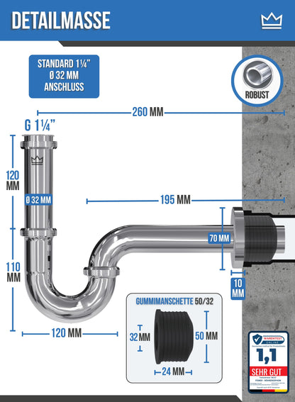FEINER Universal-Siphon für Waschbecken, Edelstahl verchromt, 2er-Set
