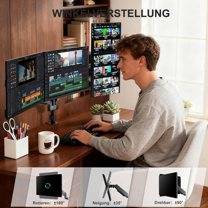 WALI Monitorhalterung 3 Monitore, Tischhalterung bis 32 Zoll, schwarz