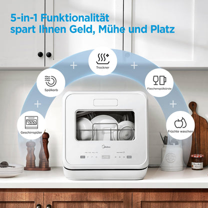 Midea MDWMT201DW Mini-Geschirrspüler freistehend mit Wassertank