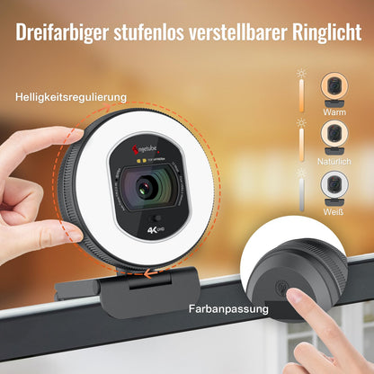 Angetube 4K Webcam mit Licht – USB Streaming Kamera PC Mac