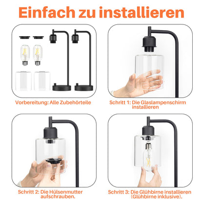 AmazeFun Dimmbare Nachttischlampe 2er Set mit USB-Ladefunktion