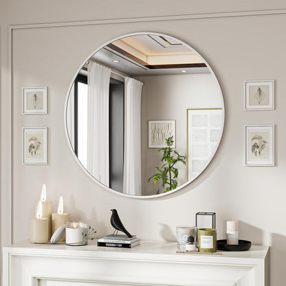 BEAUTYPEAK Runder Wandspiegel 76 cm - Aluminiumrahmen Weiss