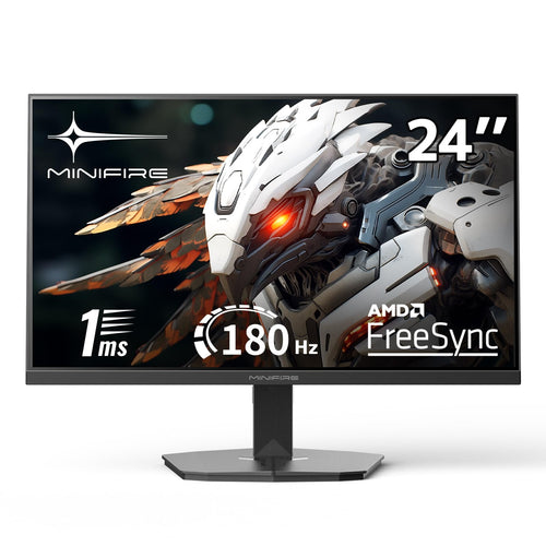 Minifire MFG24F4L Gaming Monitor Full HD 24 Zoll 180Hz 1ms. Schwarzer, rechteckiger Bildschirm zur Gaming-Anzeige.