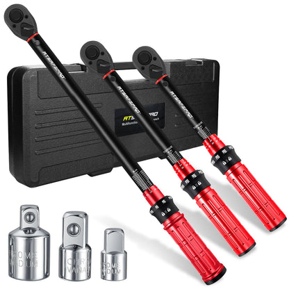 ATsafepro Drehmomentschlüssel Set 1/4 3/8 1/2 Zoll, 3-230 Nm, 72 Zähne, mit Adaptern und Aufbewahrungsbox