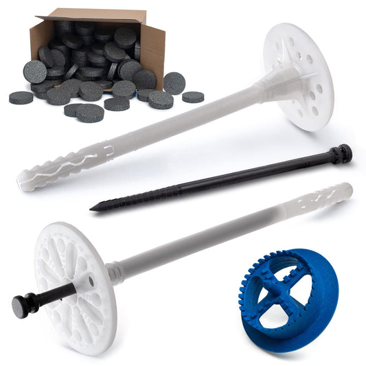 STRÜBER WDVS Set - Dämmstoffdübel Ø10x220mm & Grau Rondelle. Weißer Dübel, graue Rondelle zur WDVS-Dämmplattenbefestigung.