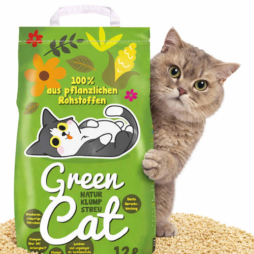 GreenCat Naturklumpstreu Katzenstreu 8 x 12 L (96 L), Mehrfachpack mit acht Packungen