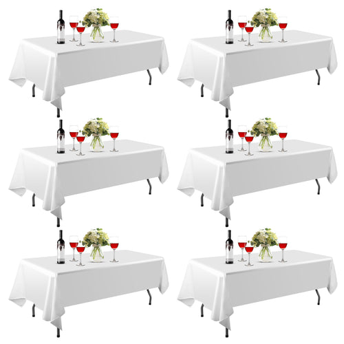 EMART Tischdecke Weiss 6er-Pack, rechteckig, 152 x 260 cm, Polyester – für Hochzeit, Party und Bankett