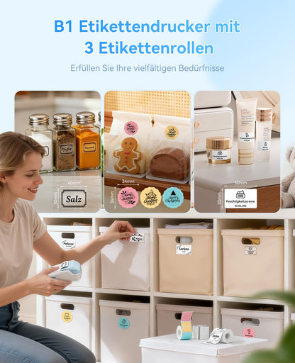 NIIMBOT B1 Etikettendrucker Bluetooth mit 3 Etikettenrollen, Blau