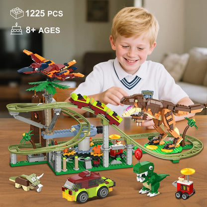 HOGOKIDS Dinosaurier Achterbahn Bausteine Set, 1222 Teile ab 8 Jahren
