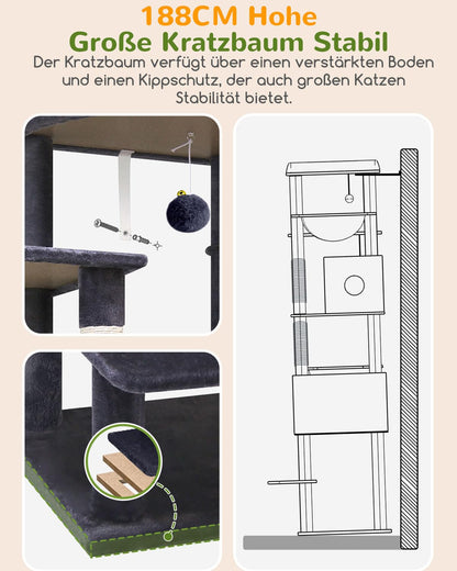 Globlazer S74 Kratzbaum für grosse Katzen – 188 cm, Dunkelgrau
